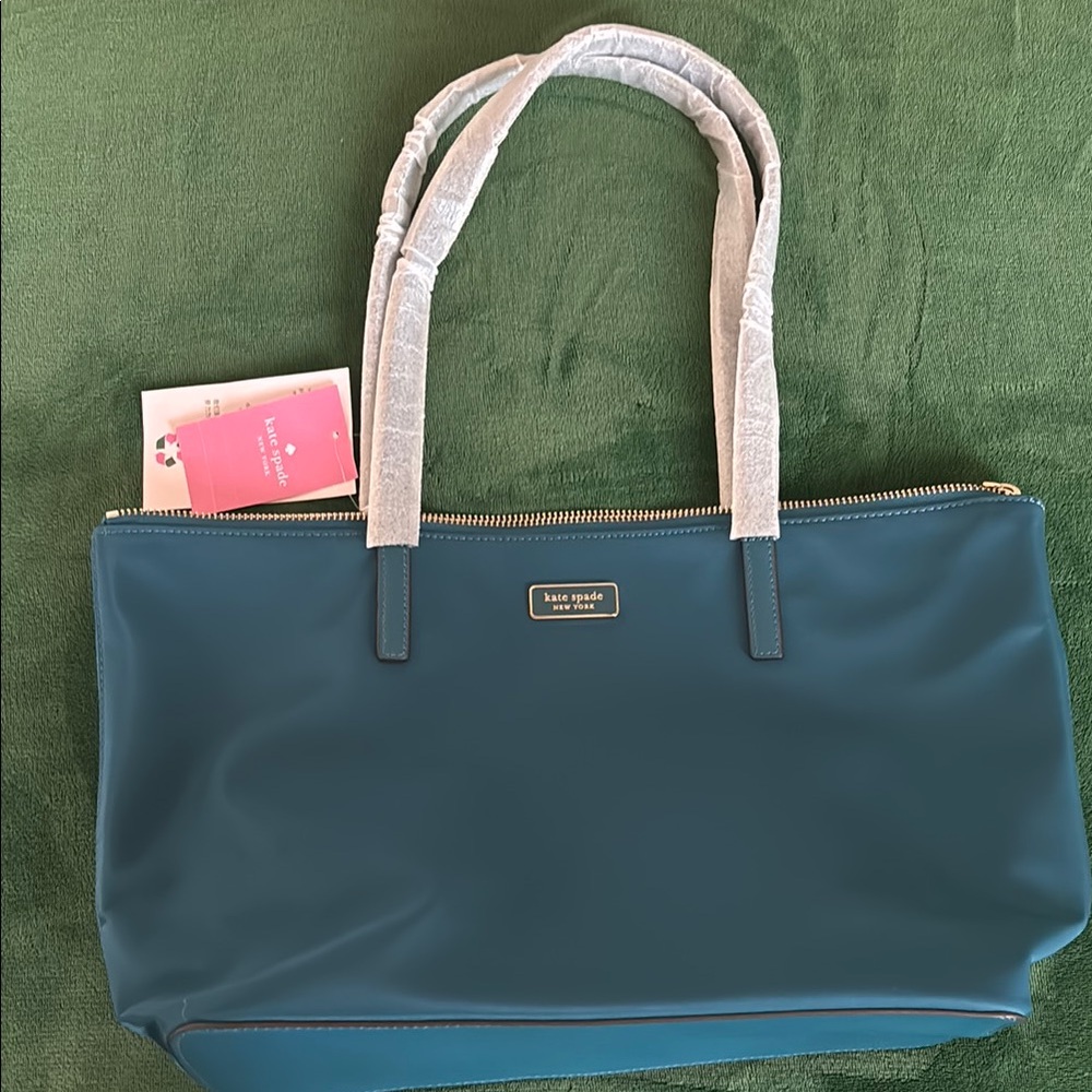 NWT Kate Spade Dark Turquoise Tote with Durable Handles and Sleek Design